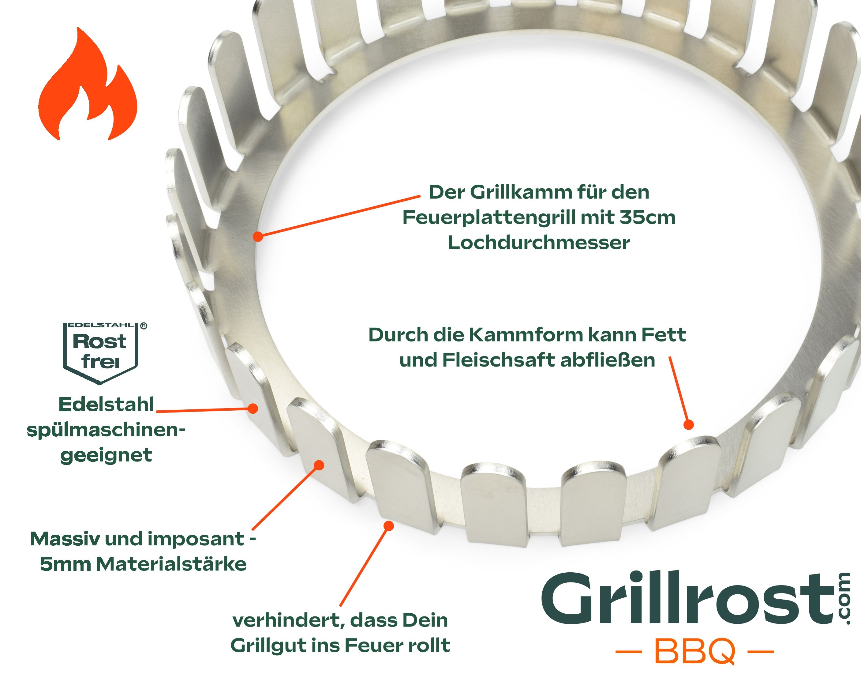 Le gril à plaques de feu Grillkamm Massif et imposant - 5 mm d'acier inoxydable