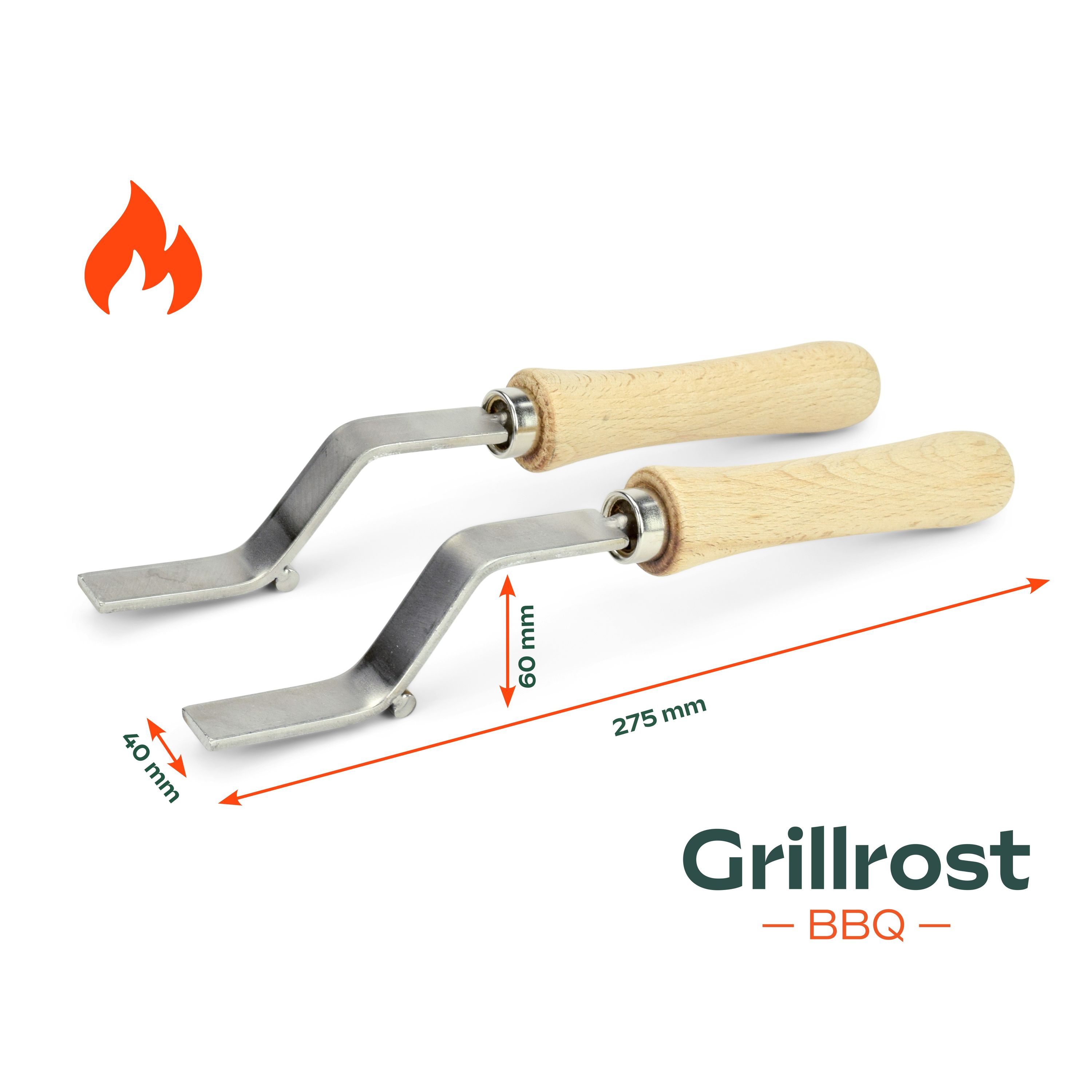 Removable handles for Klassik grills Bars run along width of grate