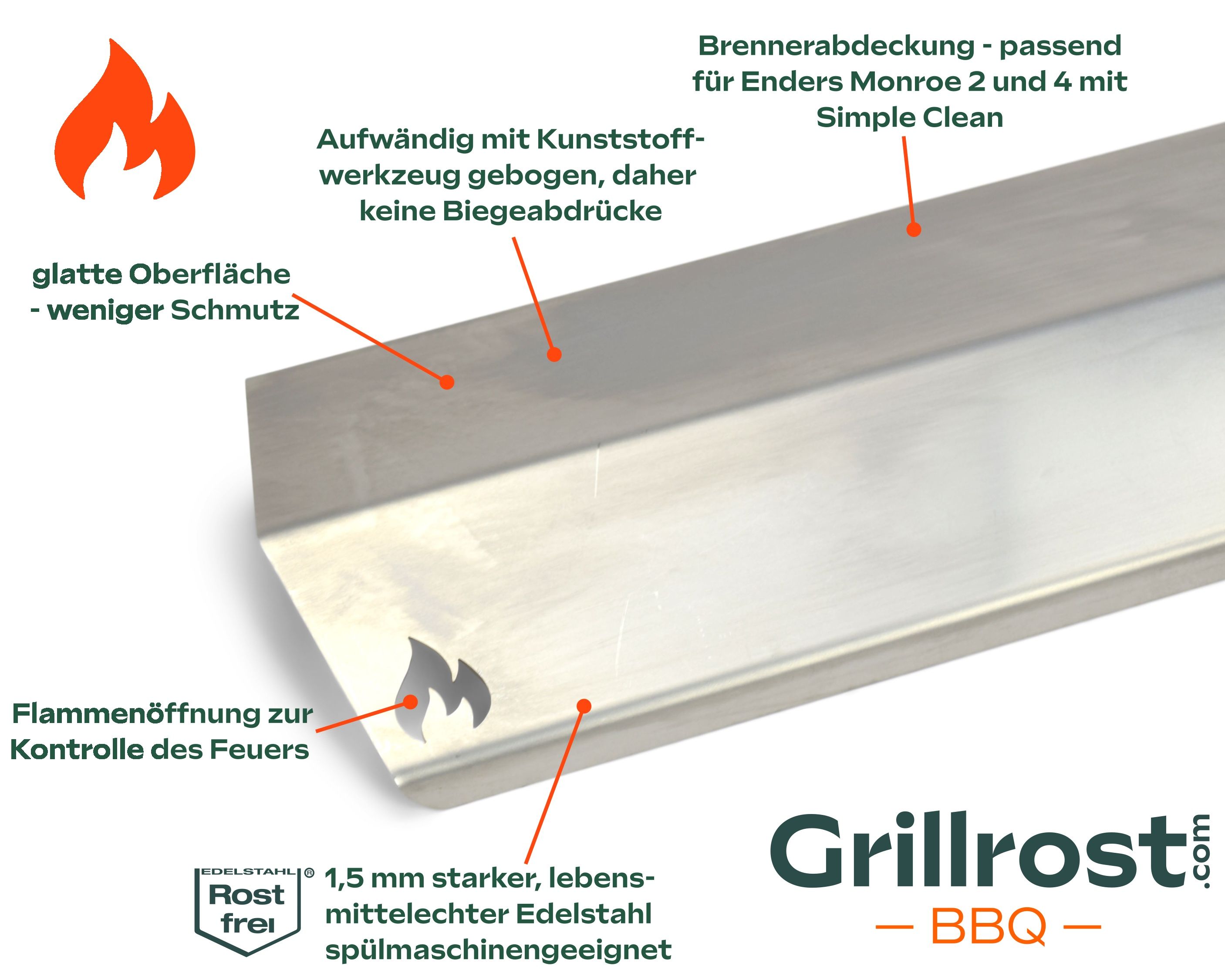 Rail aromatique en acier inoxydable pour Enders Couvercle de brûleur pour Monroe 2 / 4 avec Simple Clean