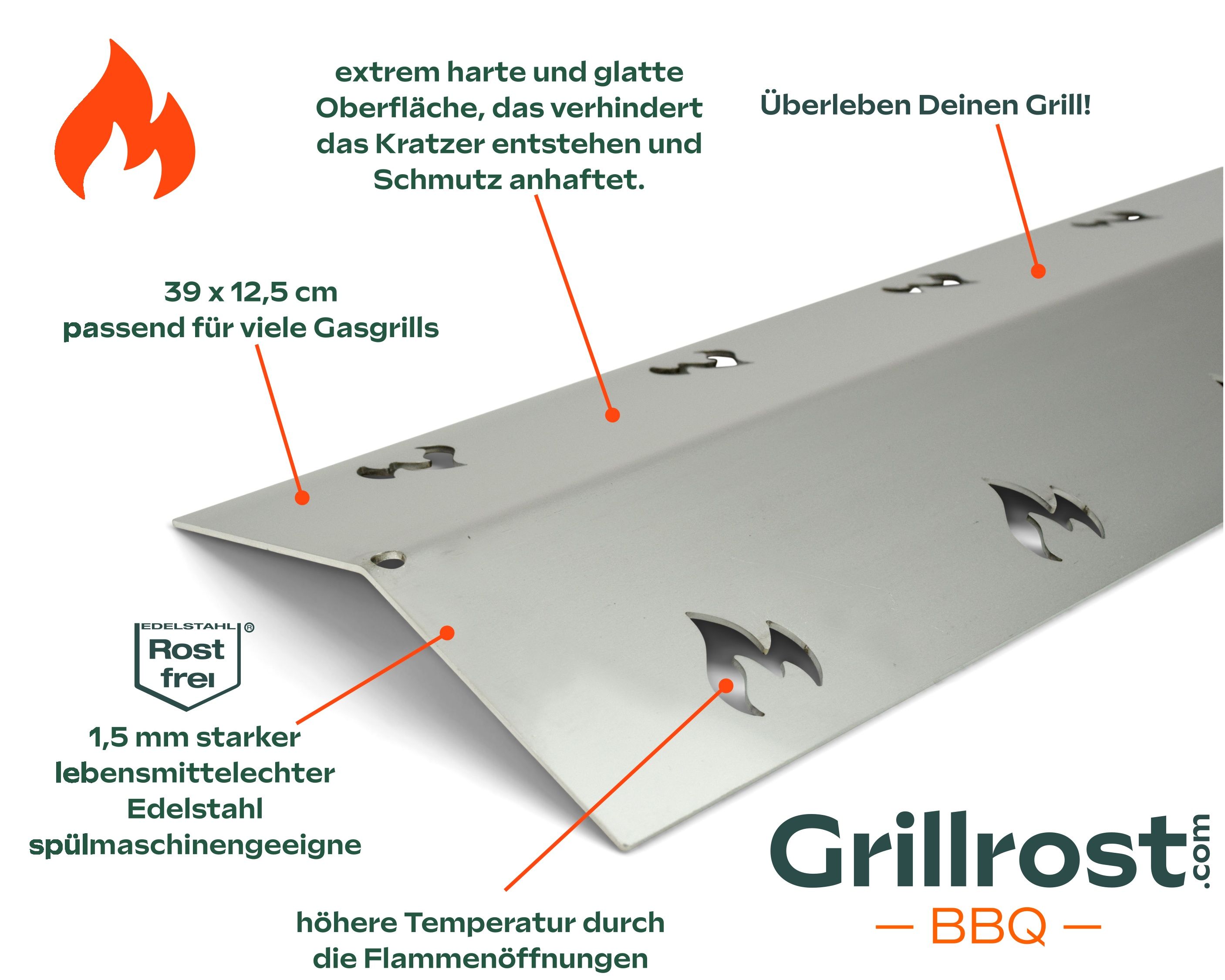 Couvercle de brûleur en acier inoxydable 39 x 12,5 cm Le rail aromatique de remplacement survit à ton barbecue