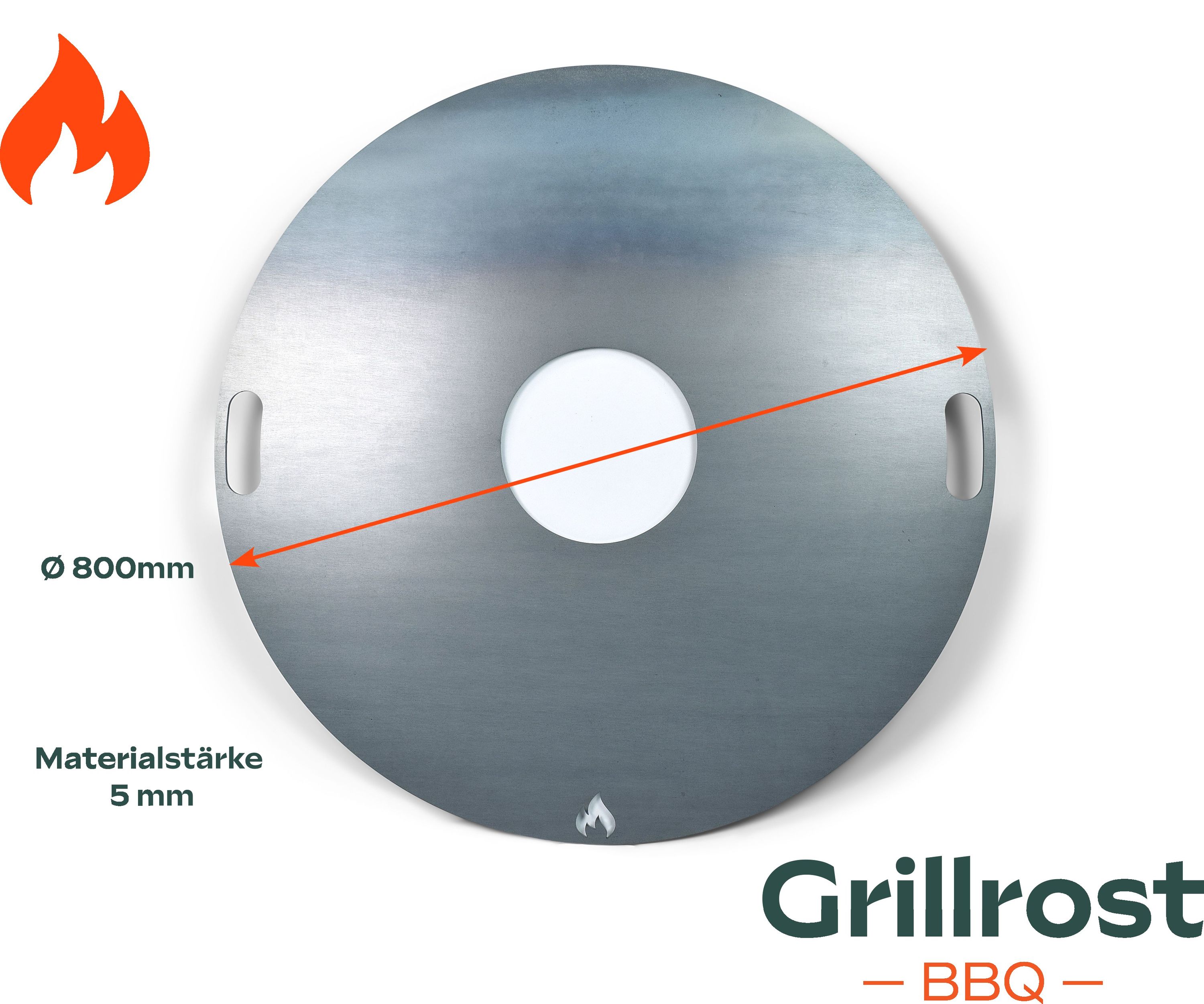 Fire plate 80 cm - 5mm fine-grained steel Solid grill plate for fire barrel kettle grill & fire bowl